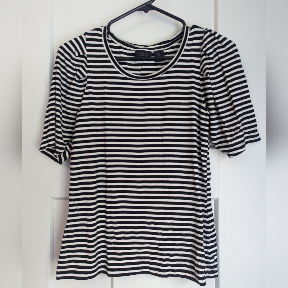 RACHEL by Rachel Roy Puff Sleeve Black/White Striped Tee - Small